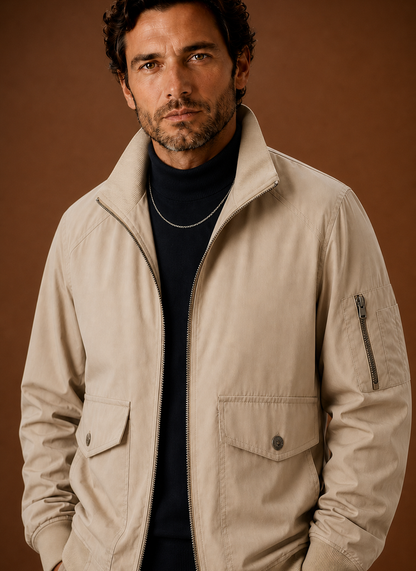 Men's Lightweight Bomber Jacket with Stand Collar, Full-Zip Front and Utility Pockets - Image 3
