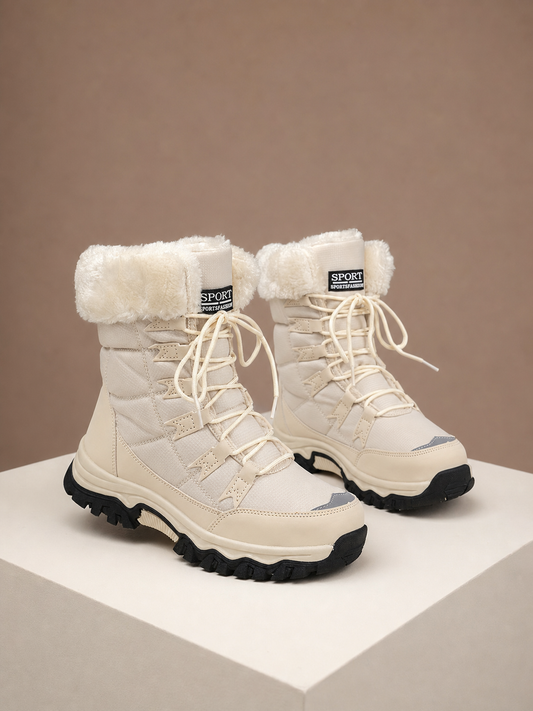 Women's Winter Boots with Warm Lining, Waterproof Textile Upper and Non-Slip Rubber Sole - Beige