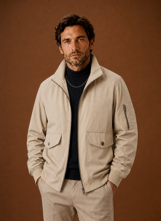 Men's Lightweight Bomber Jacket with Stand Collar, Full-Zip Front and Utility Pockets - Image 1