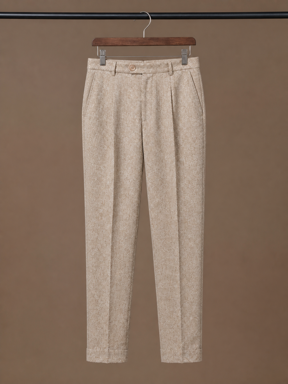 Men’s Tailored Fit Wool Trousers - Slim Fit Knit Pants for Casual Wear and Office - Beige - Hanger View [AI-OPT:acb77220-18ac-41d8-90bb-a8e6df520202]