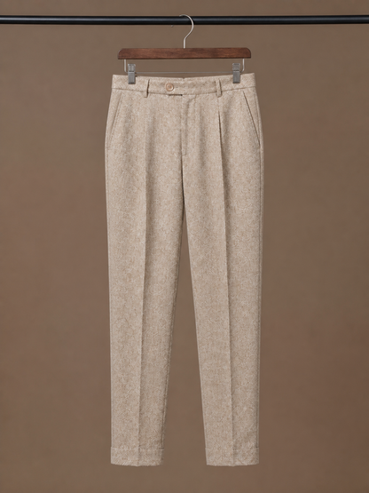 Men’s Tailored Fit Wool Trousers - Slim Fit Knit Pants for Casual Wear and Office - Beige - Hanger View [AI-OPT:acb77220-18ac-41d8-90bb-a8e6df520202]
