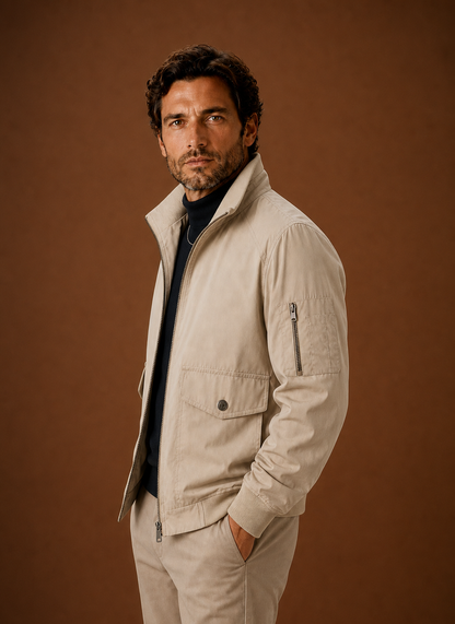 Men's Lightweight Bomber Jacket with Stand Collar, Full-Zip Front and Utility Pockets - Image 2