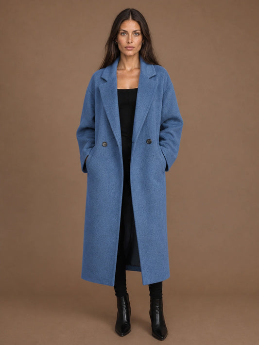Women's Oversized Wool Blend Coat – Long Double-Breasted Winter Coat with Wide Lapels