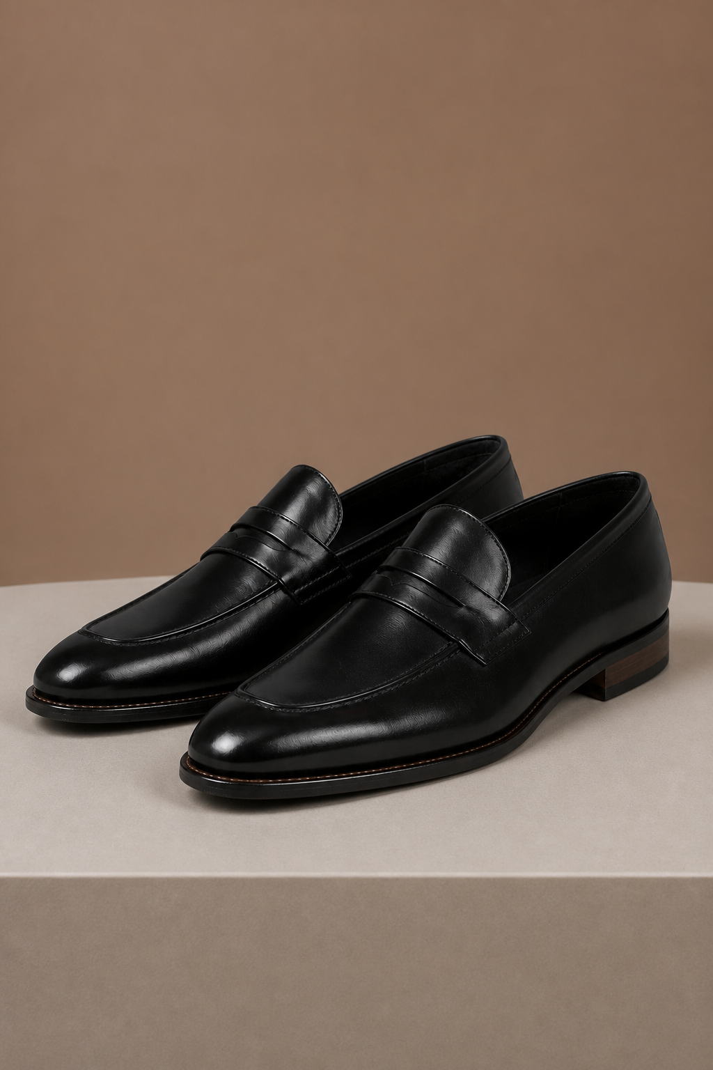 Men's Leather Loafers Square Toe Dress Shoes - Black or Brown - Black