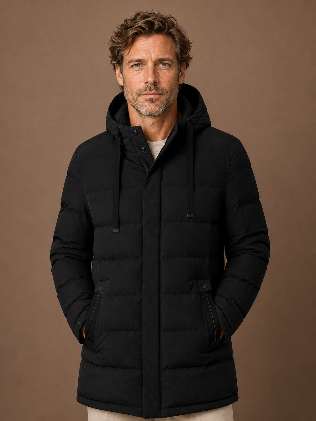 Men's Long Hooded Puffer Jacket Insulated Winter Coat - Black