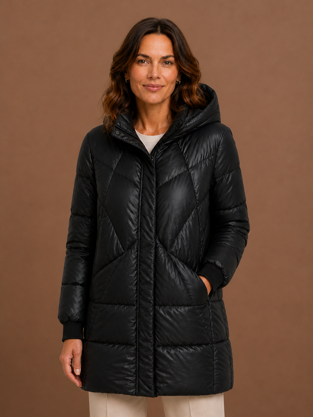Women's Long Hooded Puffer Jacket for Winter – Full-Length Coat - Black