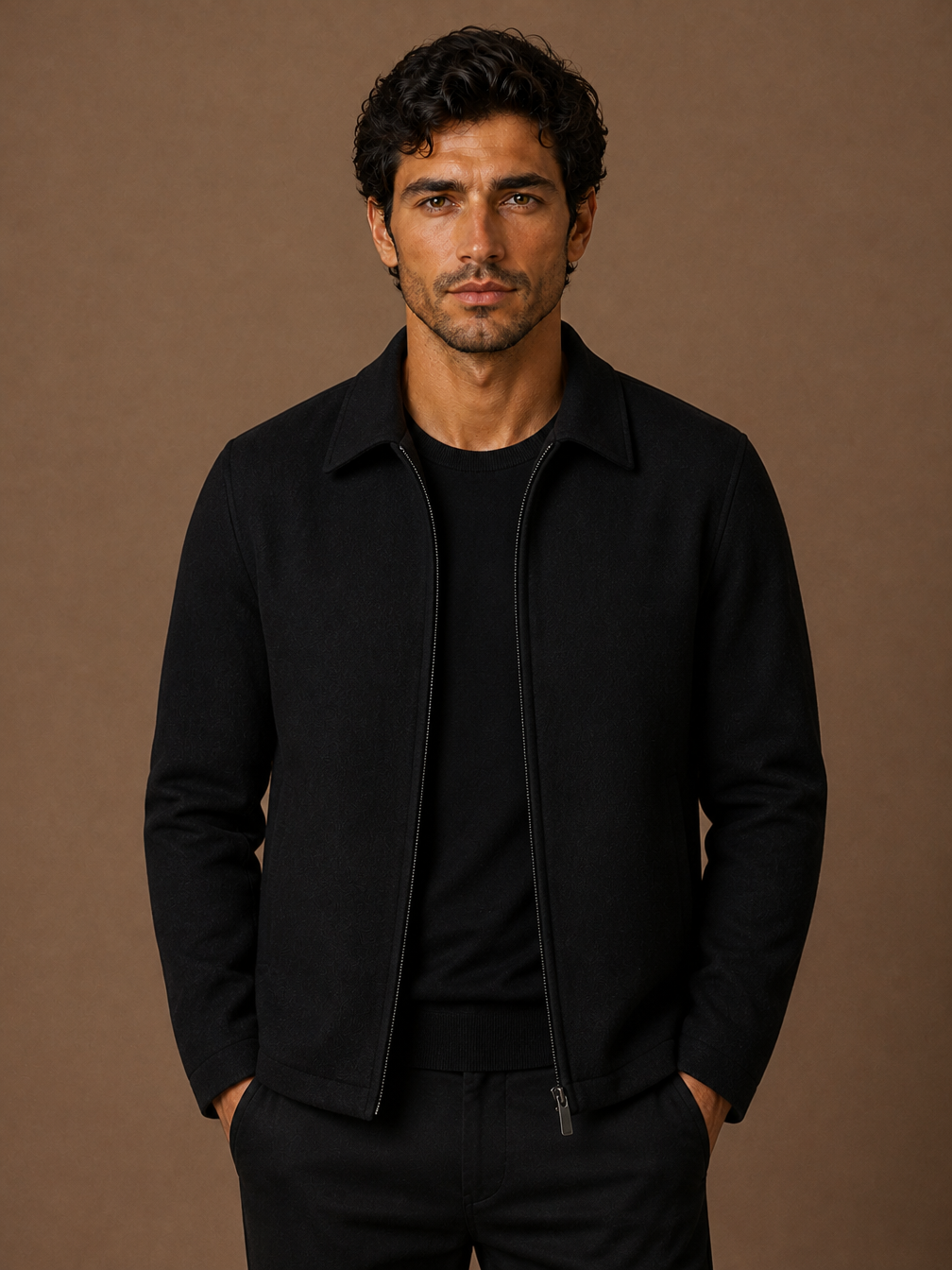 Men’s Wool Blend Jacket with Plaid Lining - Lightweight Warmth Overshirt - Black