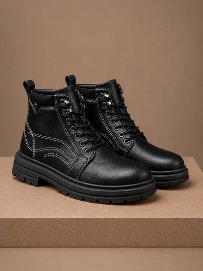 Men's Vintage Lace-Up Ankle Boots for Casual and Dress-Casual Wear - Black