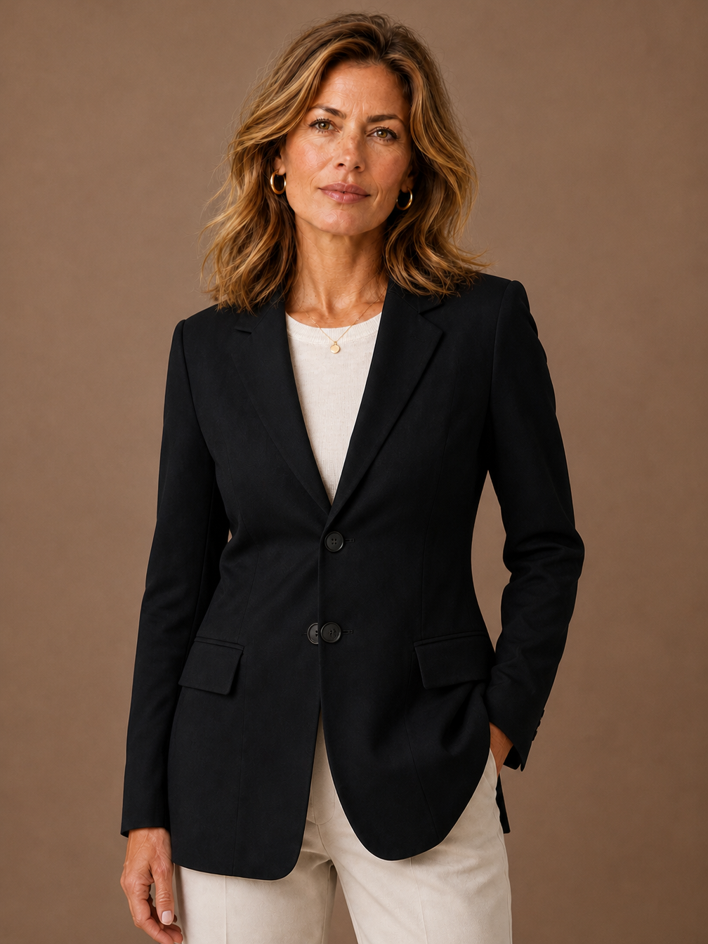 Women's Tailored Blazer Longline Jacket for Office and Evening - Black