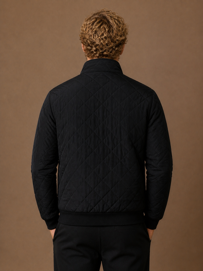 Men's Quilted Winter Jacket with Fleece-Style Lining, Stand Collar and Zip Pockets - Black - Black - Back View [AI-OPT:cb09550b-df00-4222-b0e1-12980f602221]