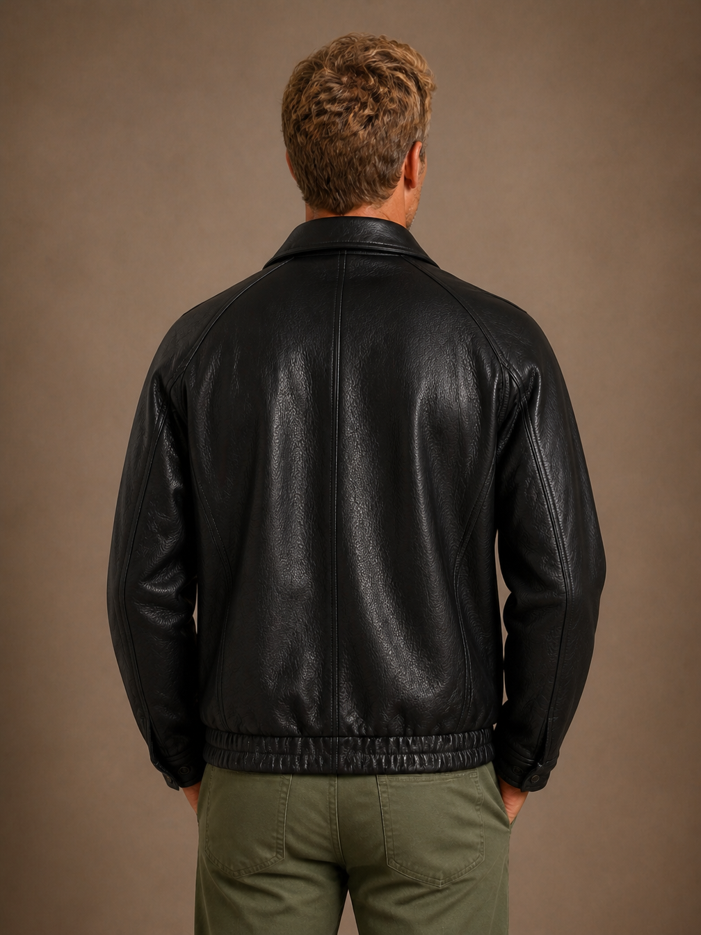 Men's Black Biker Leather Jacket Waterproof Lightweight Vintage Bomber - Black - Back View [AI-OPT:145a3e64-3a23-4ea9-b7e5-a9d289377dda]