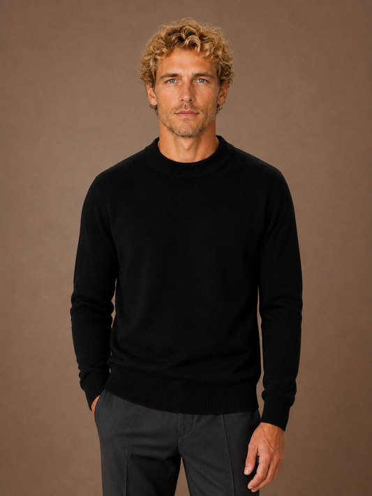 Men's Mock Neck Sweater Pullover Knit Top for Layering - Black