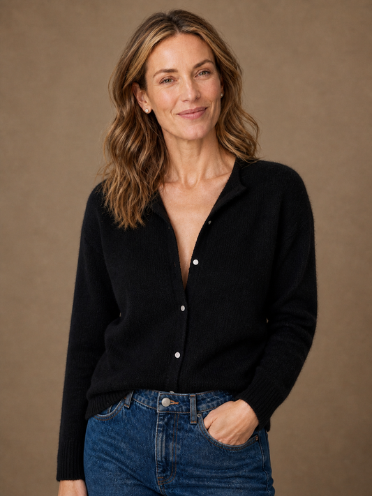 Women’s Soft Knit Cardigan - Soft Cashmere Look Sweater with Long Sleeve - Black