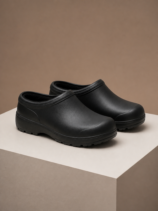 Women's Weatherproof Clogs with Wool Lining and Cushioned Sole for Autumn/Winter - Black