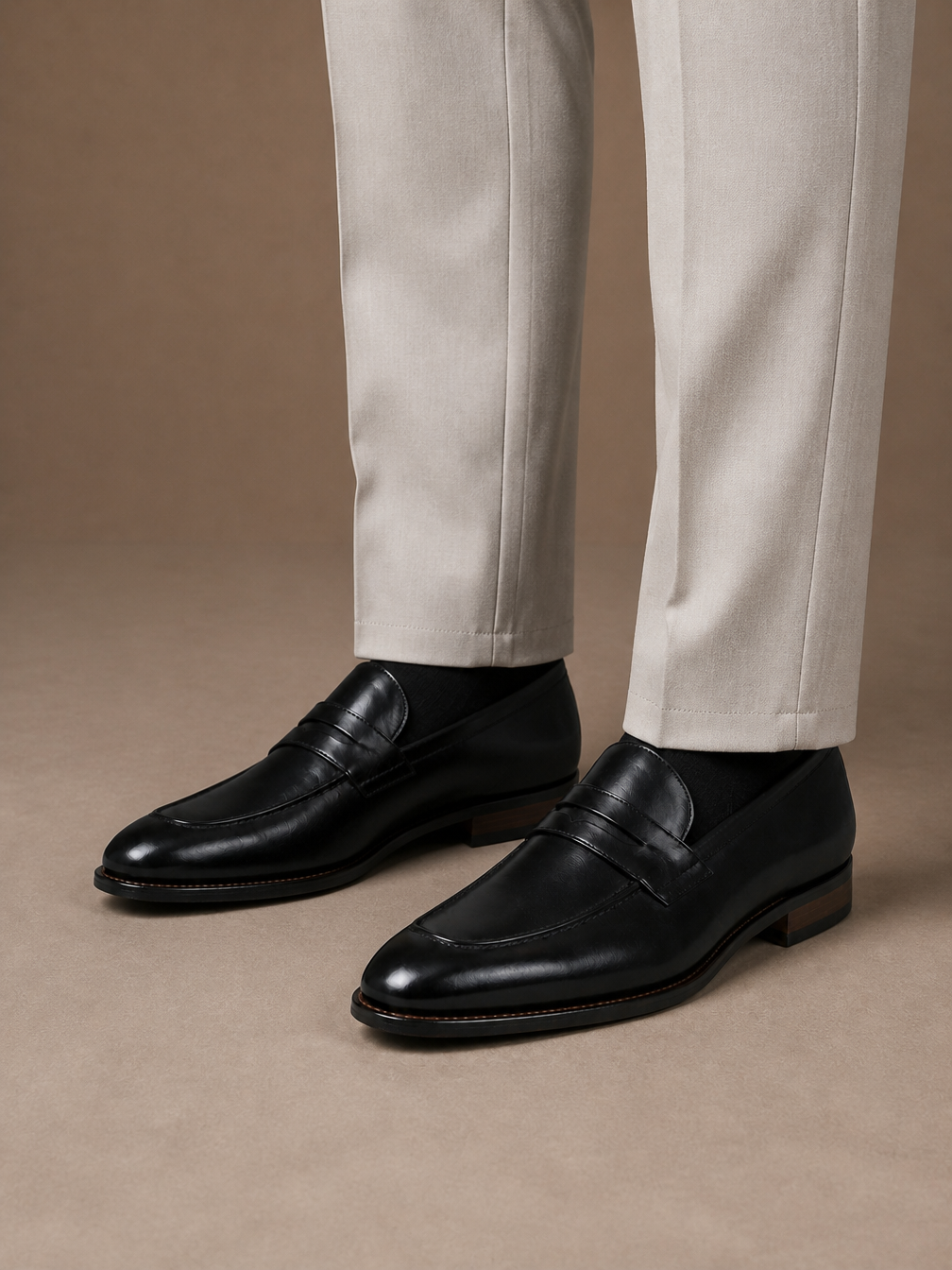 Men's Leather Loafers Square Toe Dress Shoes - Black or Brown - Black - On-Foot View [AI-OPT:f9cd7234-f989-4821-915e-a42c58023d4e]