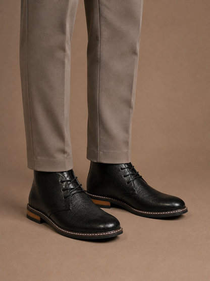 Men's Leather Chukka Boots Lace-Up Ankle Boots for Casual and Smart Wear - Black - On-Foot View [AI-OPT:16ac0a2f-b153-4e73-936c-fa2e3fe4f4a8]
