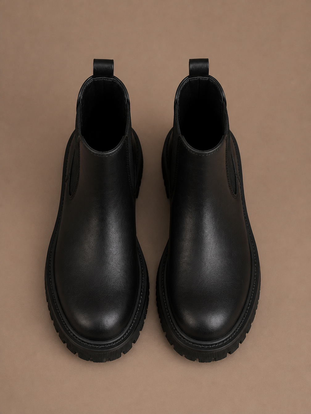 Women's Black Chelsea Boots with Lug Sole, Slip-On Ankle Boots - Black - Top View [AI-OPT:d9b07193-f580-4834-8209-a0c0c7bff837]