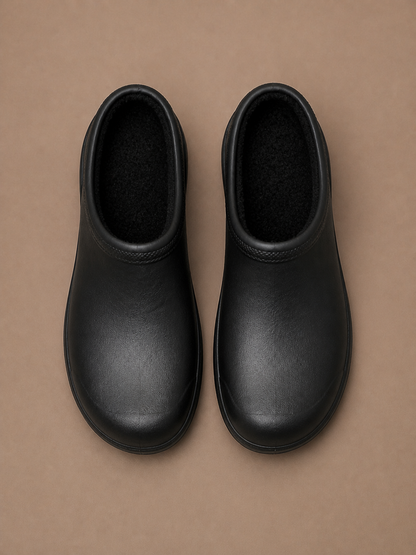 Women's Weatherproof Clogs with Wool Lining and Cushioned Sole for Autumn/Winter - Black - Top View [AI-OPT:742df82d-a843-4741-9efc-baa1e556dd4f]