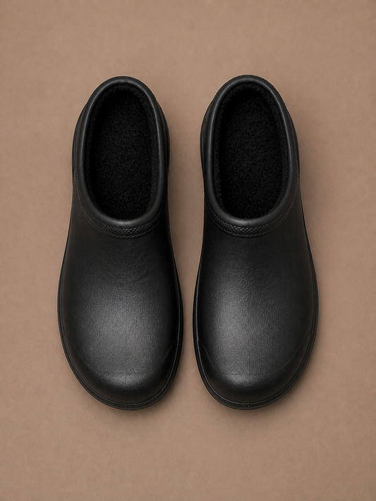 Women's Weatherproof Clogs with Wool Lining and Cushioned Sole for Autumn/Winter - Black - Top View [AI-OPT:742df82d-a843-4741-9efc-baa1e556dd4f]