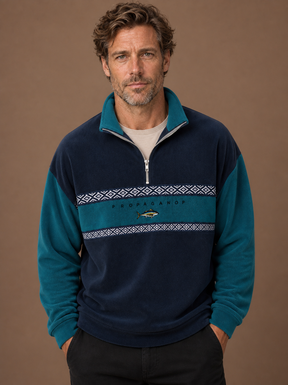 Men’s Zip Through Knitted Jumper with Retro Style - Comfortable Fit Sweater for Autumn and Winter - Blue