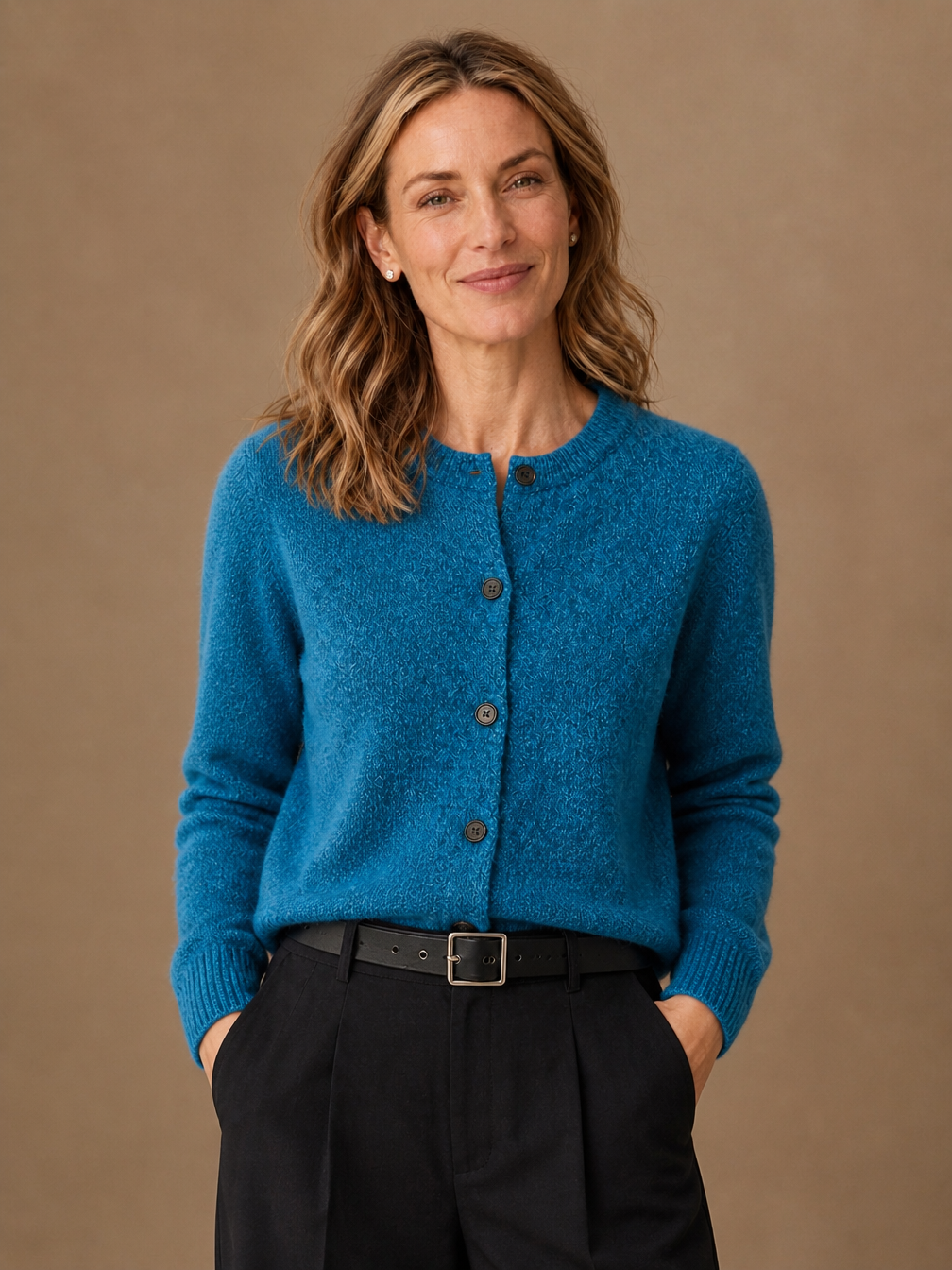 Women’s Chunky Knit Cardigan - Button Front Soft Sweater - Blue