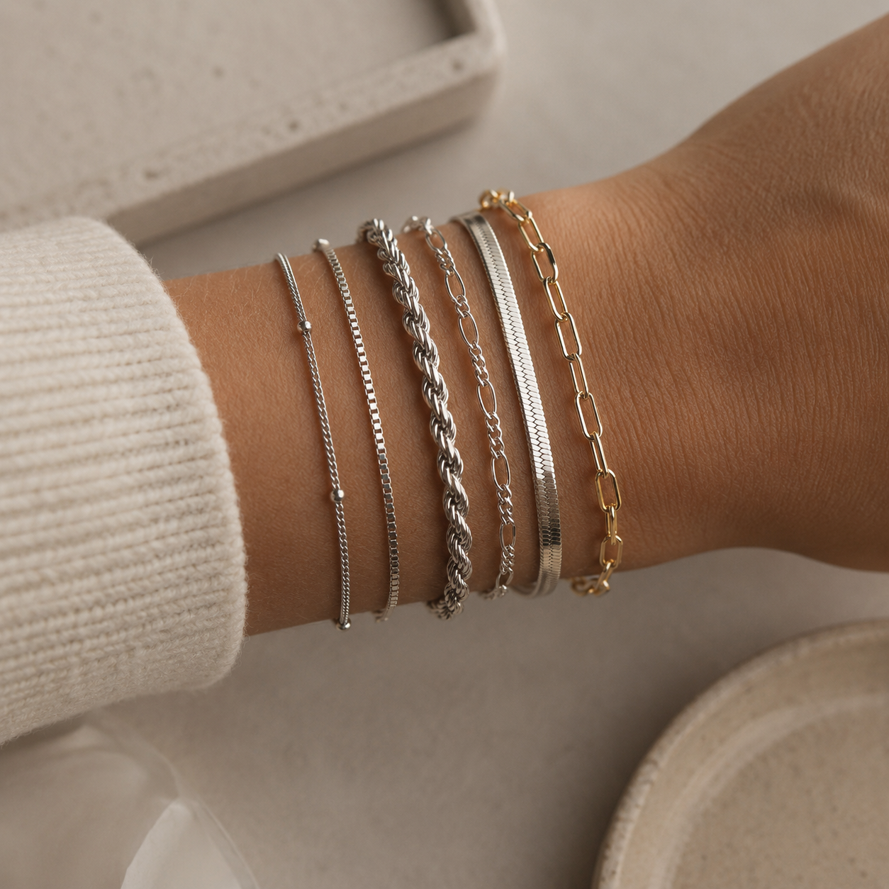 Thin Chain Bracelet Pack – Elegant Mixed Metal Layering Set