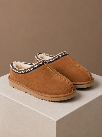 Women's Chestnut Faux Fur Lined Outdoor Slippers with Memory Foam Footbed - Brown