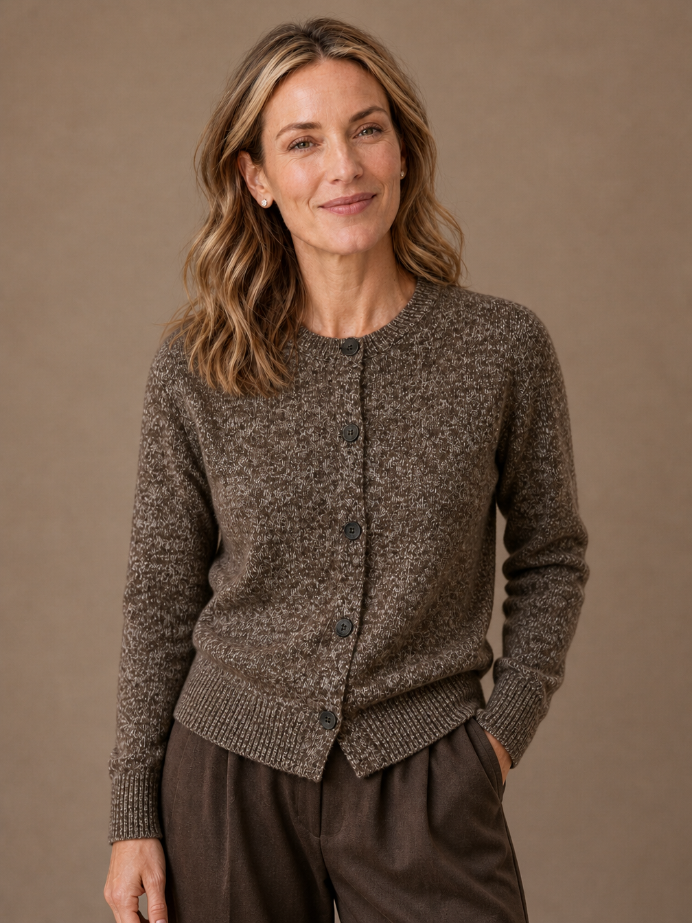 Women’s Chunky Knit Cardigan - Button Front Soft Sweater - Brown
