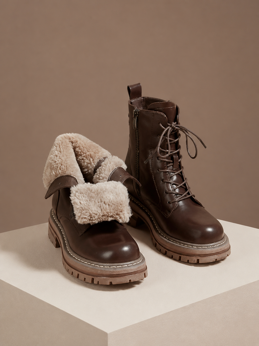 Women's Winter Boots with Faux Fur Lining - Waterproof Non-Slip Shoes - Brown