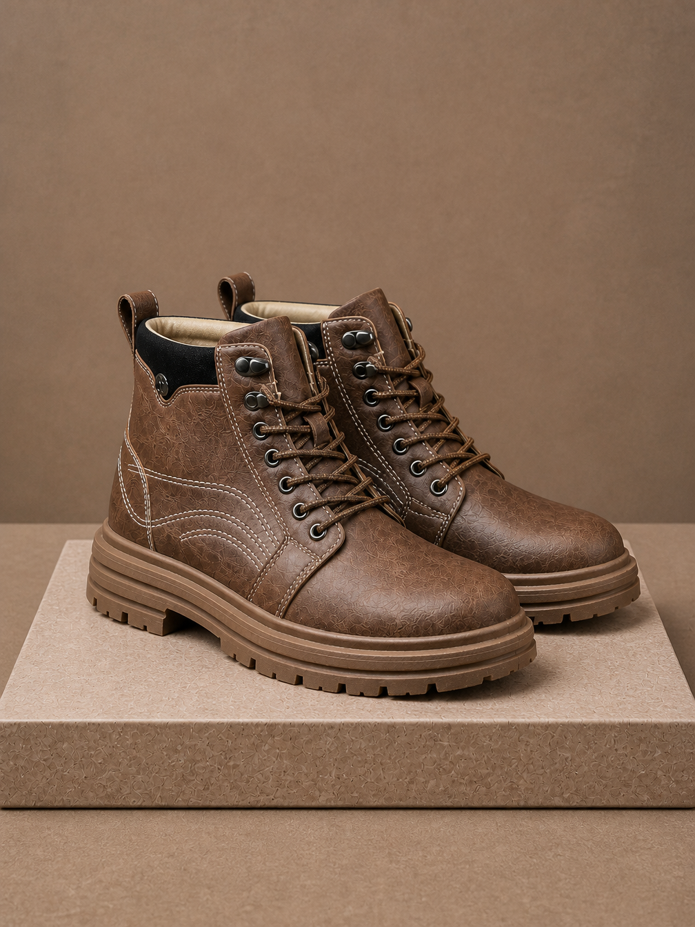 Men's Vintage Lace-Up Ankle Boots for Casual and Dress-Casual Wear - Brown