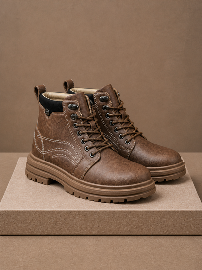 Men's Vintage Lace-Up Ankle Boots for Casual and Dress-Casual Wear - Brown