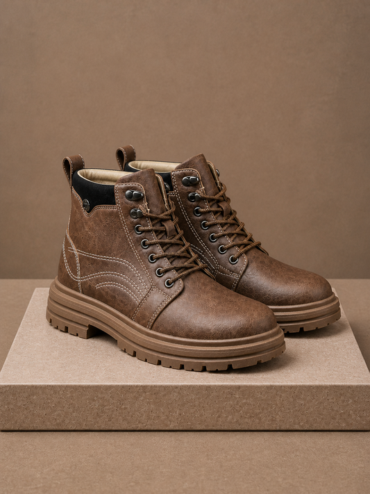 Men's Vintage Lace-Up Ankle Boots for Casual and Dress-Casual Wear - Brown