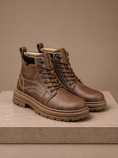 Men's Vintage Lace-Up Ankle Boots for Casual and Dress-Casual Wear - Brown