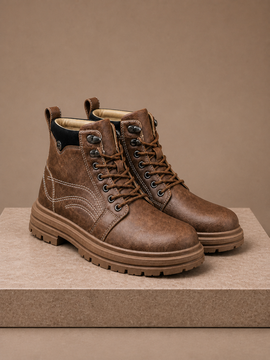 Men's Vintage Lace-Up Ankle Boots for Casual and Dress-Casual Wear - Brown