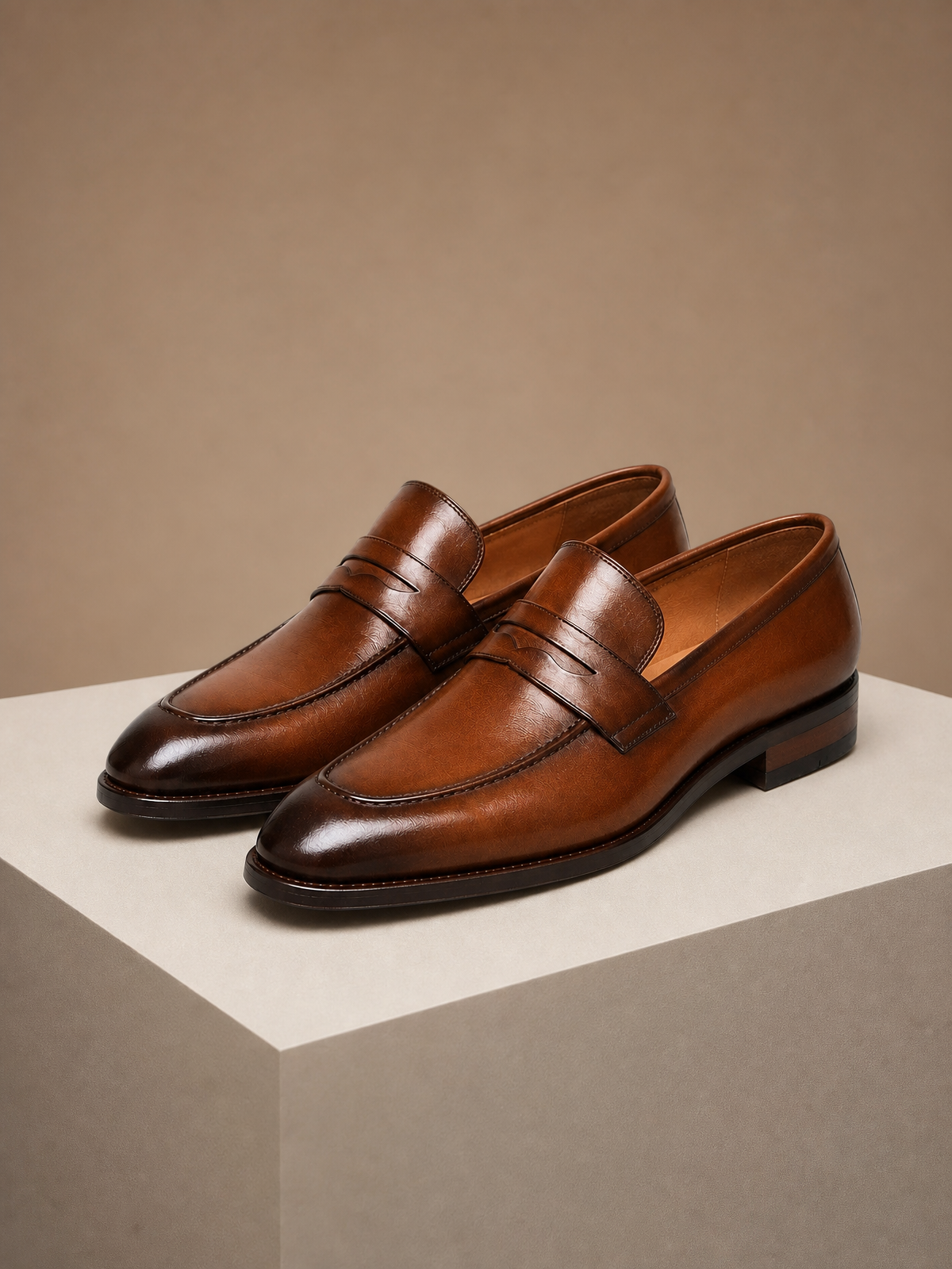 Men's Leather Loafers Square Toe Dress Shoes - Black or Brown - Brown