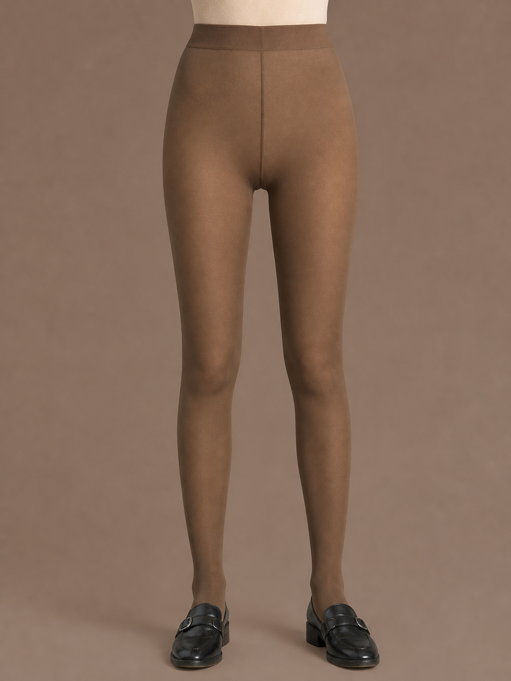 Women's Fleece-Lined Thermal Tights - Sheer-Look Warm Tights 3 Pack - Brown