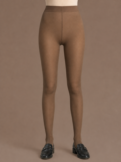 Women's Fleece-Lined Thermal Tights - Sheer-Look Warm Tights 3 Pack - Brown