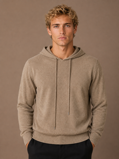 Men’s Pullover Hoodie with Adjustable Hood and Ribbed Cuffs - Brown
