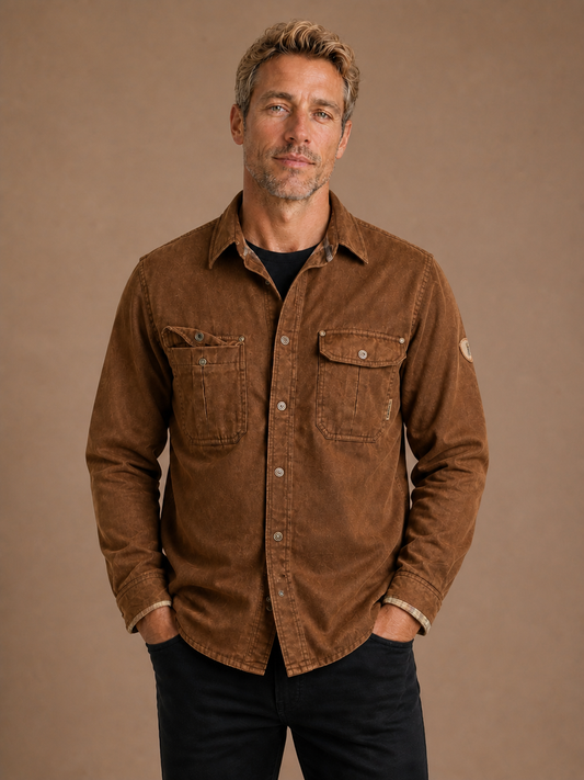 Men's Waxed Cotton Jacket Regular Fit for Outdoor, Casual and Workwear - Brown