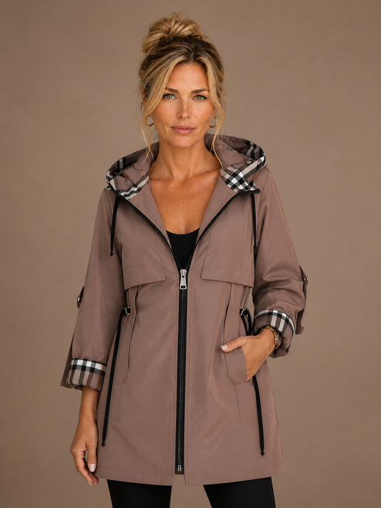Women's Waterproof Windproof Coat - Hooded Zip Jacket for Rain - Brown