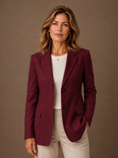 Women's Tailored Blazer Longline Jacket for Office and Evening - Burgundy