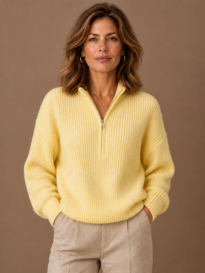 Women's Quarter-Zip Sweater Pullover with Zip Neck - Butter Yellow
