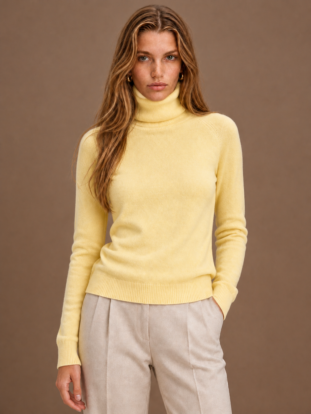 Women's Turtleneck Sweater Long Sleeve Pullover - Butter Yellow