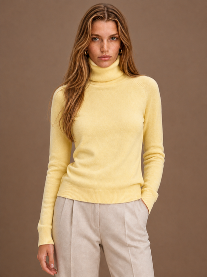 Women's Turtleneck Sweater Long Sleeve Pullover - Butter Yellow
