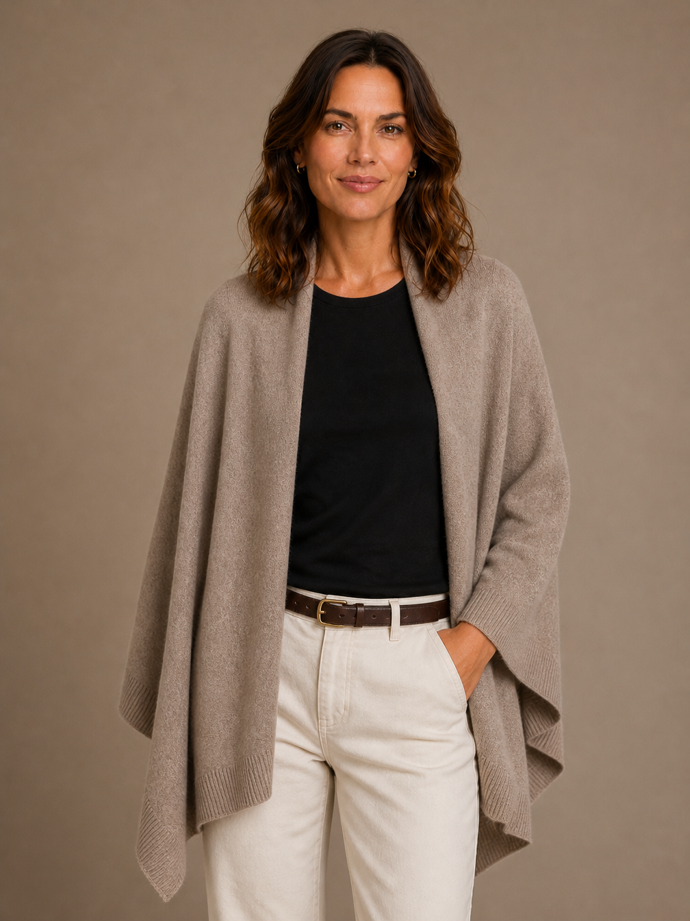 Women's Wool Cashmere-Look Shawl Scarf Cape - Camel