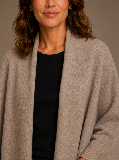 Women's Wool Cashmere-Look Shawl Scarf Cape - Camel - Detail Close-Up [AI-OPT:dc1f7ed1-589b-4dcb-8436-14ea51ea0792]