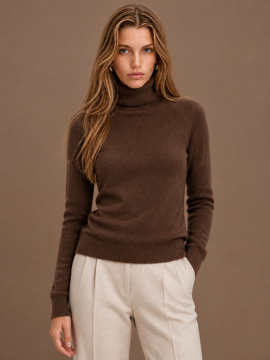 Women's Turtleneck Sweater Long Sleeve Pullover - Chocolate Brown