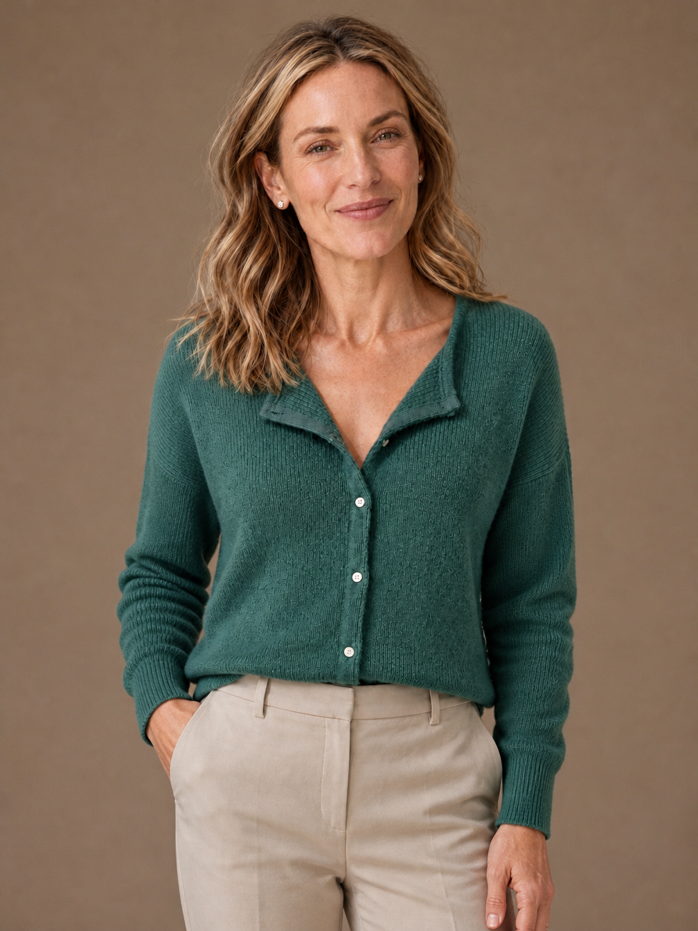 Women’s Soft Knit Cardigan - Soft Cashmere Look Sweater with Long Sleeve - Cypress