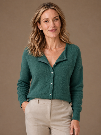 Women’s Soft Knit Cardigan - Soft Cashmere Look Sweater with Long Sleeve - Cypress