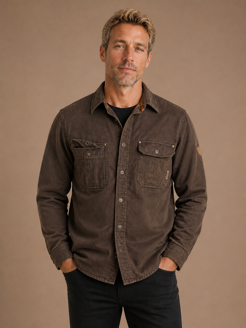 Men's Waxed Cotton Jacket Regular Fit for Outdoor, Casual and Workwear - Dark Brown